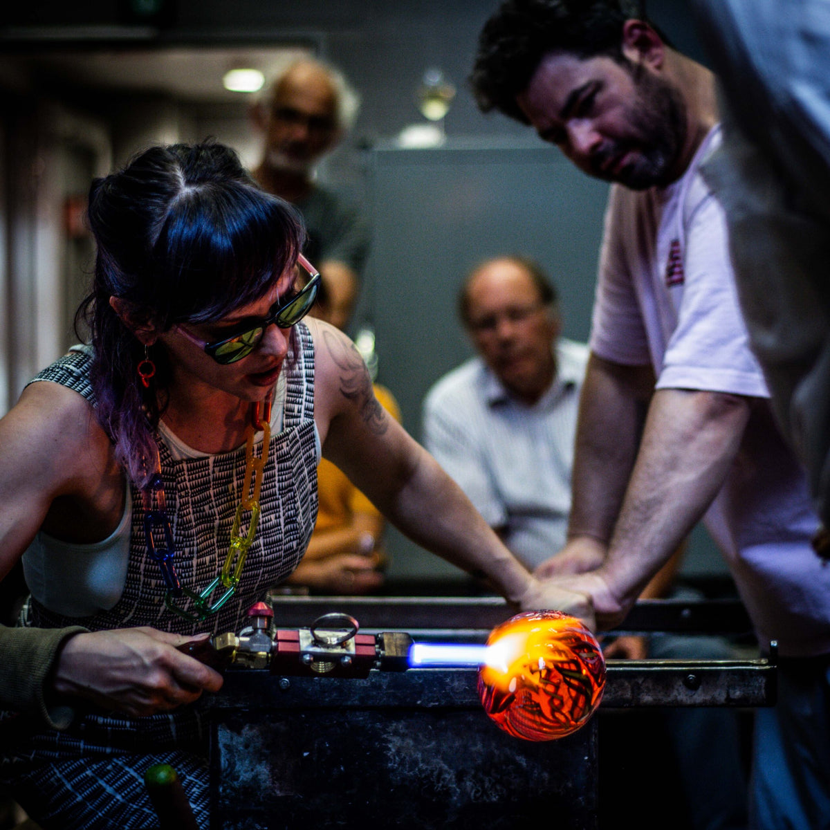 Alyssa Getz & Tom Cudmore blowing glass