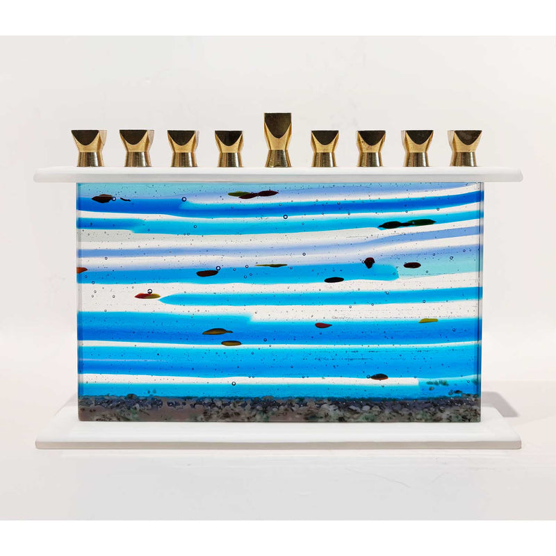 Blue Stripes Menorah 1819 - Petroff Gallery - Judaica