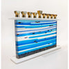 Blue Stripes Menorah 1819 - Petroff Gallery - Judaica