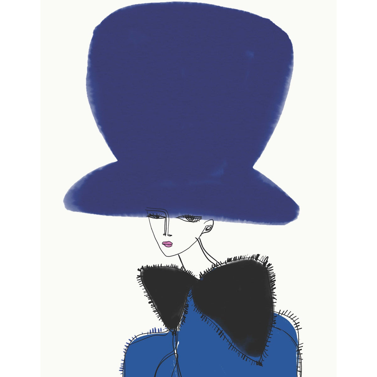 Chapeau Blue et Noir Bow 26" x 22" - Petroff Gallery -  - Annie Naranian - Chapeau Blue et Noir Bow, 26" x 22"