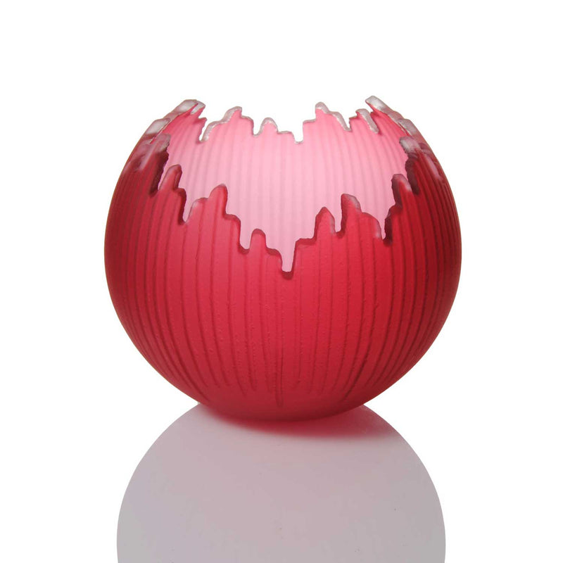 Ruby Saw Carved Orb 6" - Petroff Gallery - Glass Art