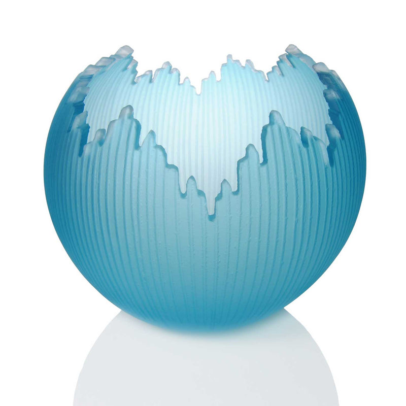 Aqua Saw Carved Orb 11" - Petroff Gallery - Glass Art