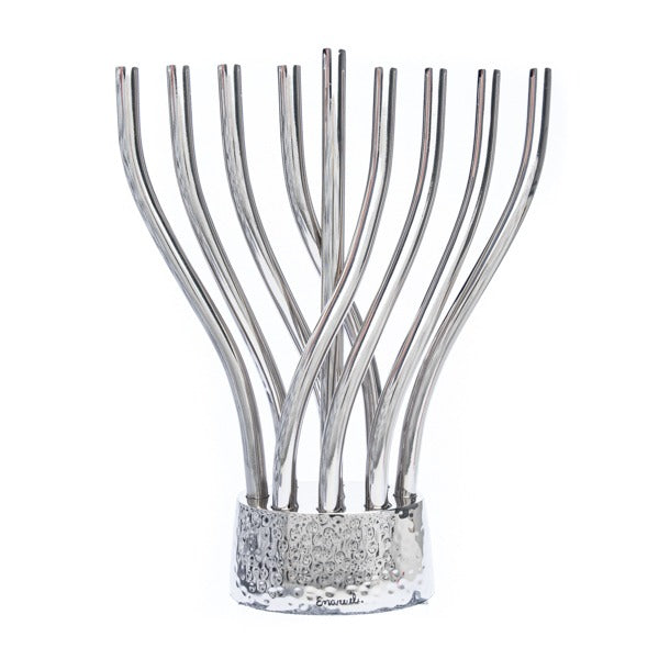 Flame Menorah Silver Hammer Work - Petroff Gallery - Judaica