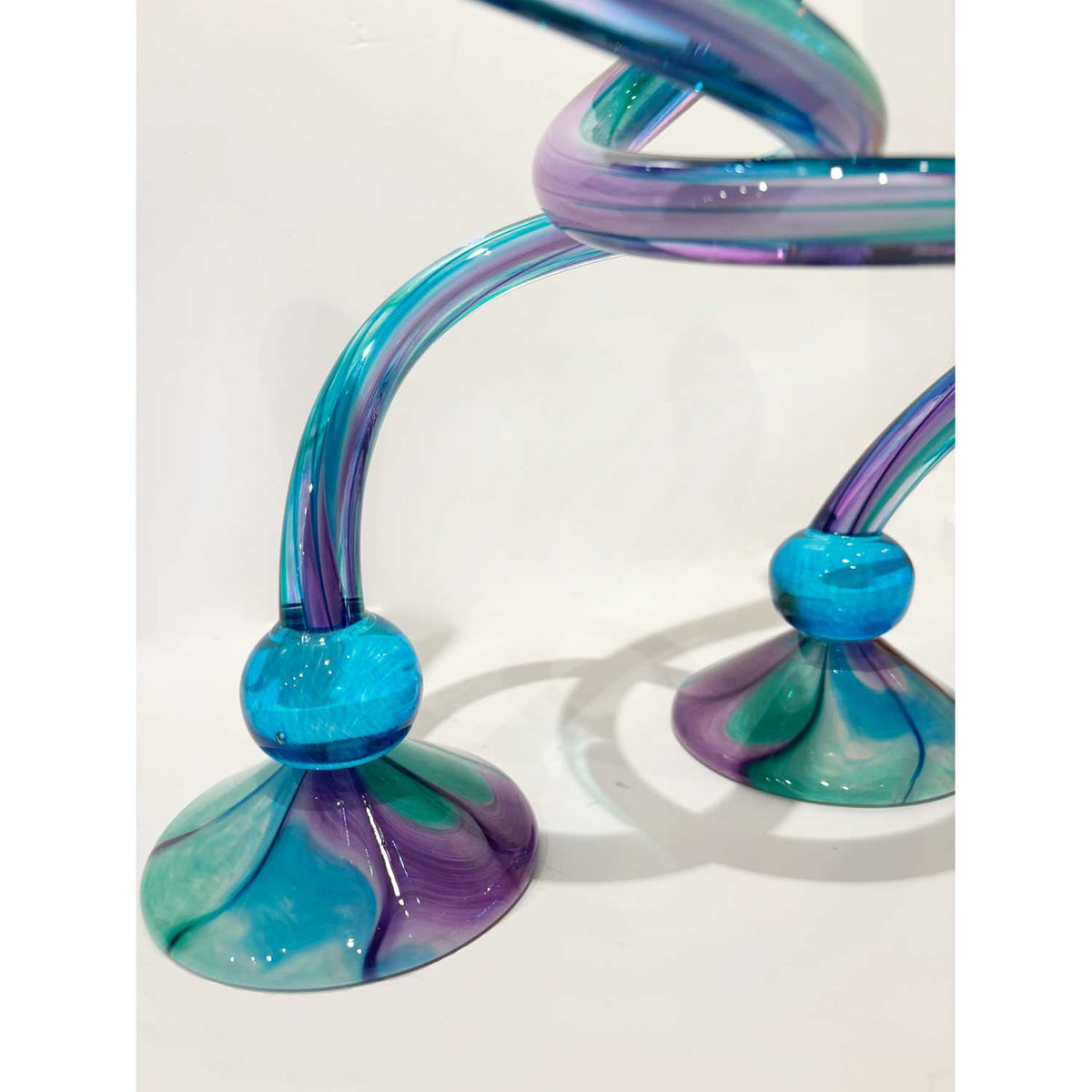 Lg Footed Aqua, Green and Purple Twist Candlesticks - Petroff Gallery - Glass Art