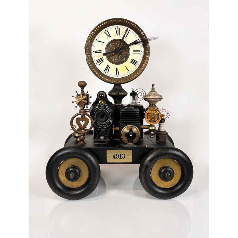 Clock with Wheels 6658 - Petroff Gallery - Mixed Media Art