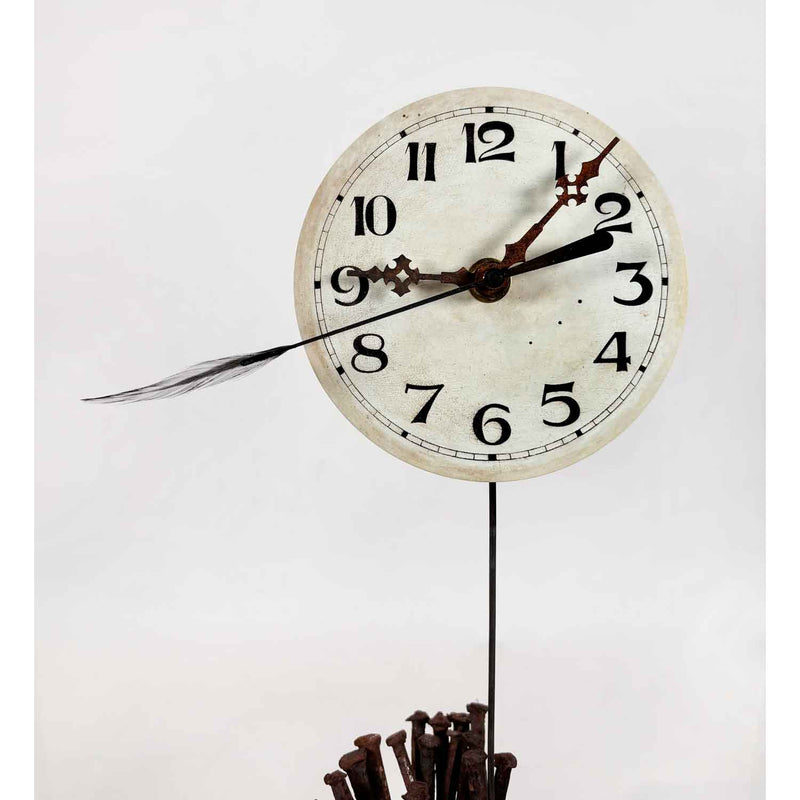 Clock with Nails 6643 - Petroff Gallery - Mixed Media Art