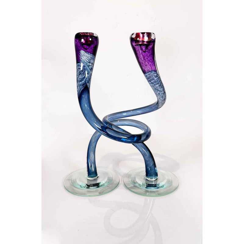 Lg Twist Candlesticks Blue/Purple Petroff Gallery 