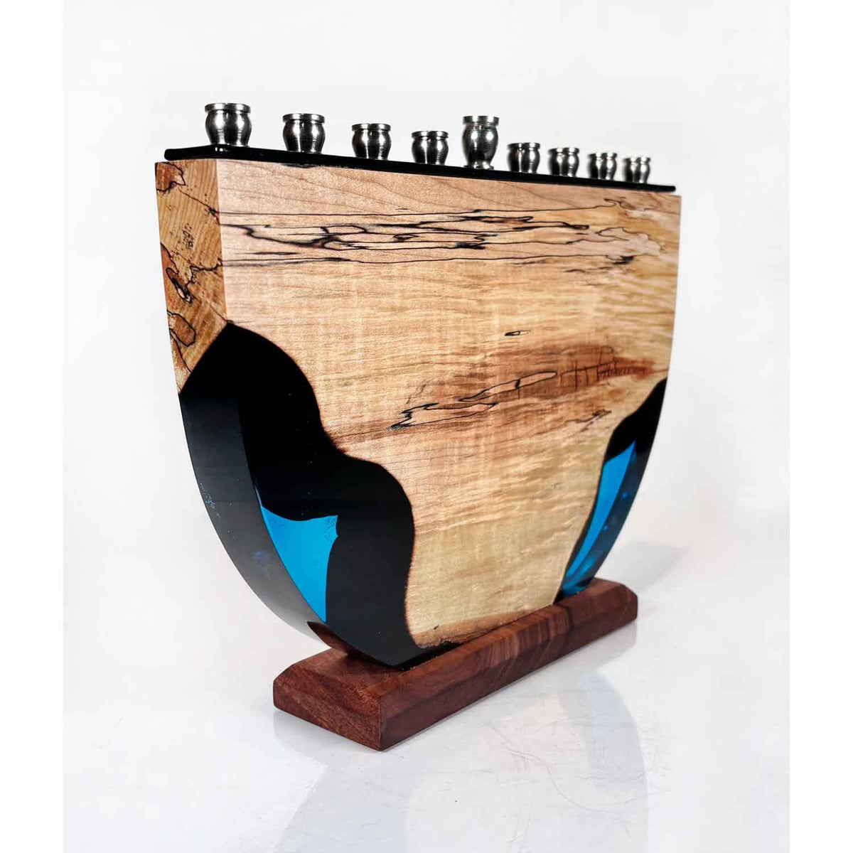 Blue Resin Wood Menorah - Petroff Gallery - Judaica