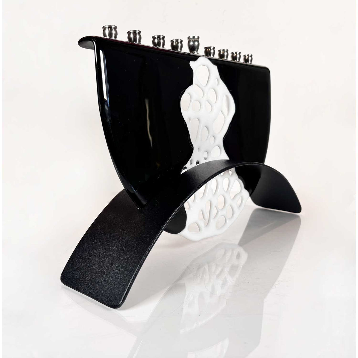 Black with White Middle Menorah - Petroff Gallery - Judaica