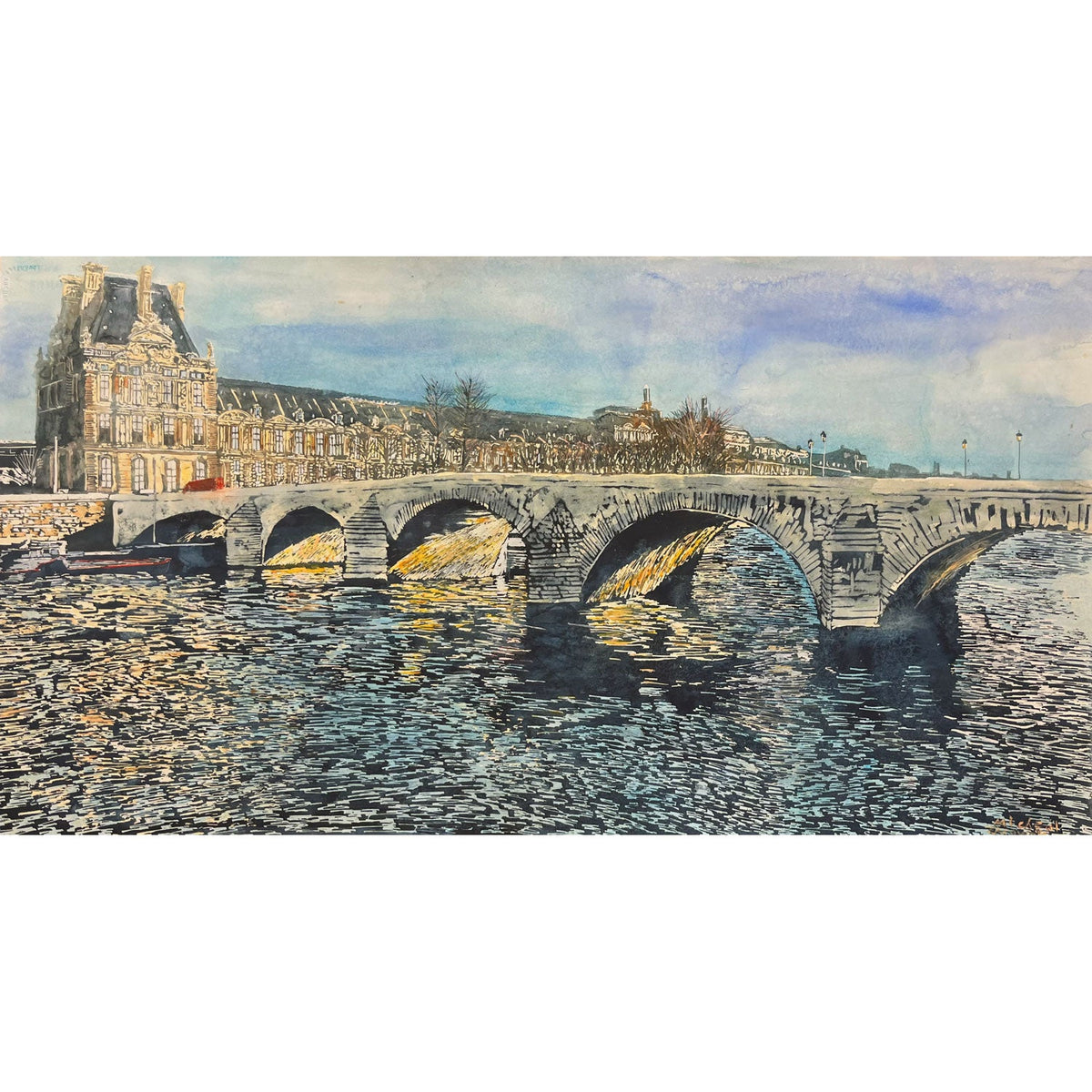 Pont du Carousel and Louvre 21" x 40" - Petroff Gallery -  - Micheal Zarowsky - Pont du Carousel and Louvre, 21" x 40"