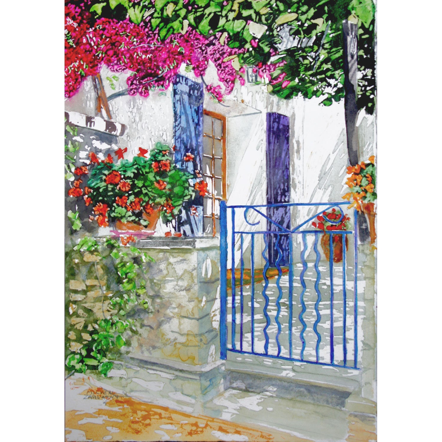 Provencal Backyard 14" x 10" - Petroff Gallery -  - Micheal Zarowsky - Provencal Backyard, 14" x 10"