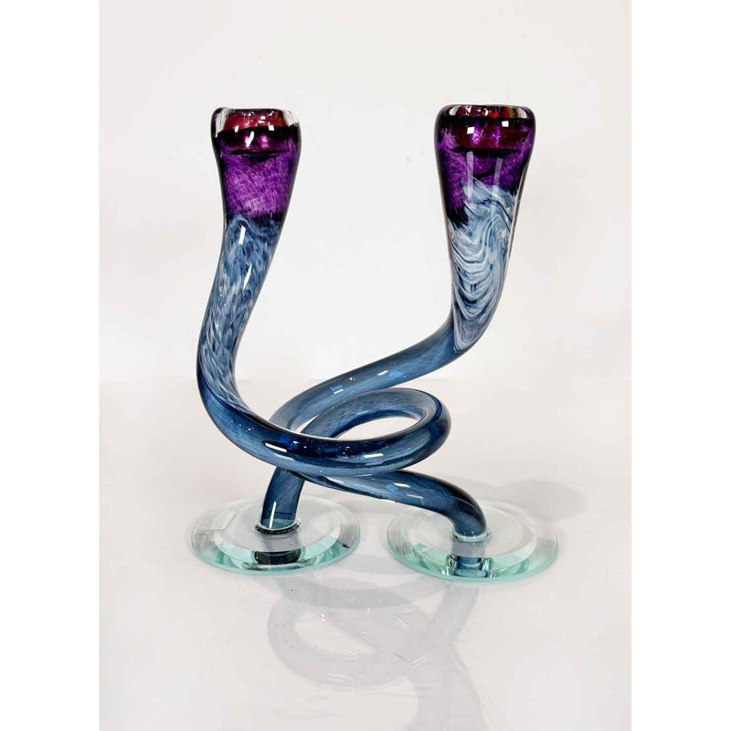 Sm Twist Candlesticks Blue/Purple Petroff Gallery 