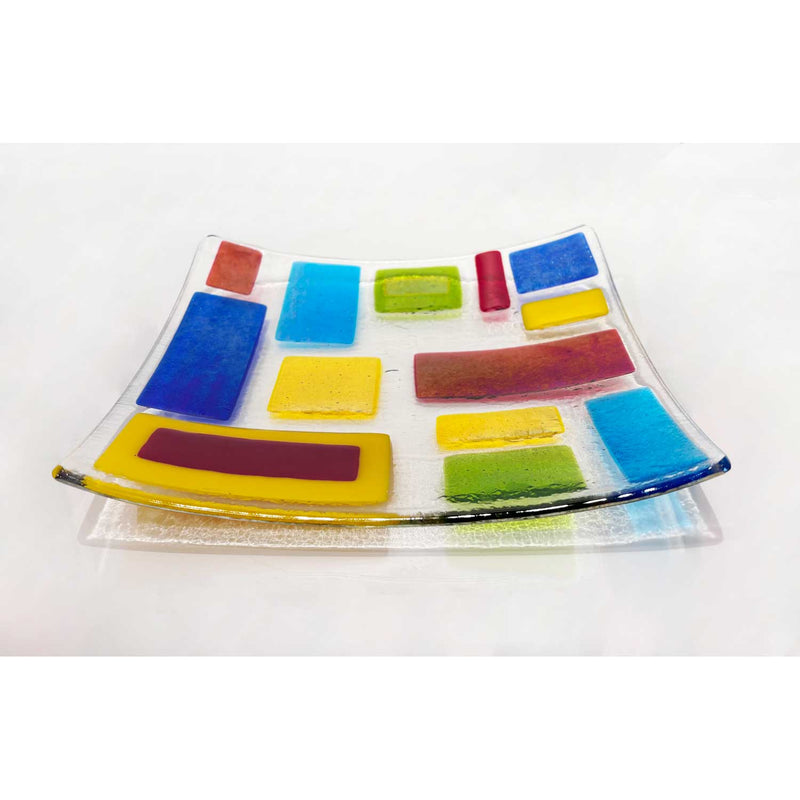 10" Curved Plate Multicolour 2 - Petroff Gallery - Glass Art