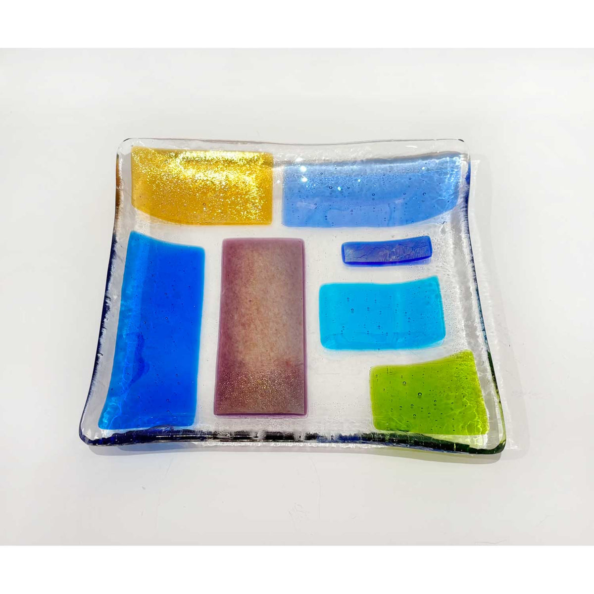 7" Square Plate Blue Green - Petroff Gallery - Glass Art