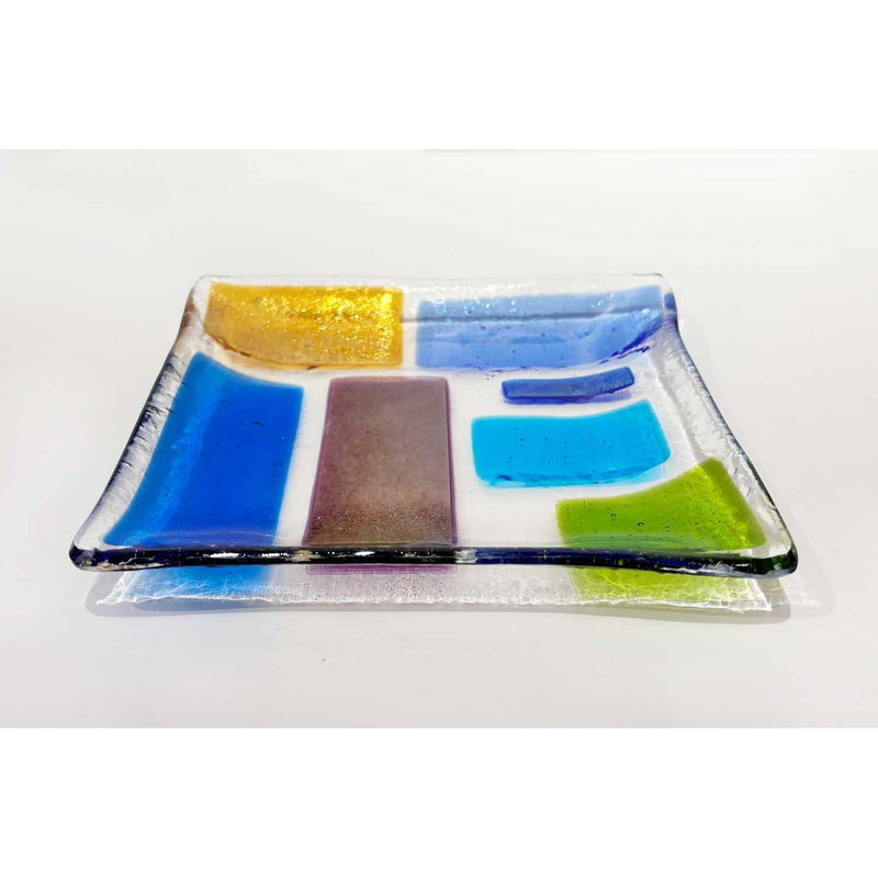 7" Square Plate Blue Green - Petroff Gallery - Glass Art