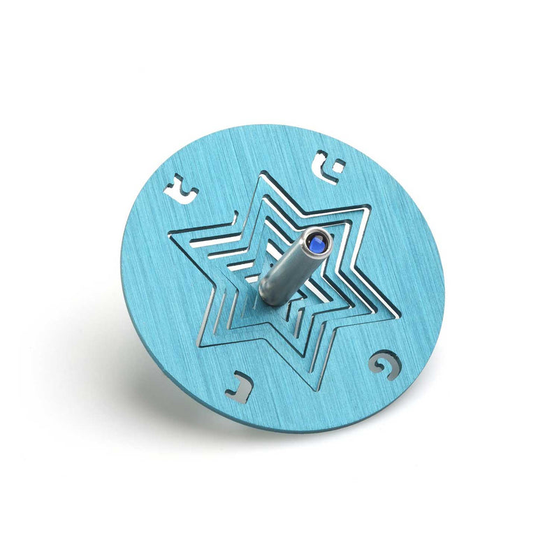 Turquoise Star of David Dreidel with Stand - Petroff Gallery - Judaica